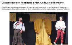 Casate:teatro con Ronzinante e ForCri, a favore dell’oratorio