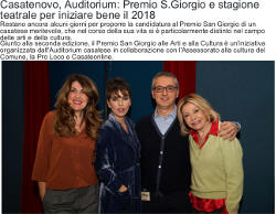 Casatenovo, Auditorium: Premio S.Giorgio e stagione teatrale per iniziare bene il 2018