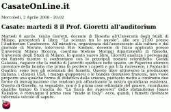 Casate: martedi 8 il Prof. Gioretti all’auditorium
