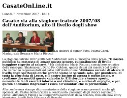 Casate: via alla stagione teatrale 2007/’08 dell’Auditorium, alto il livello degli show