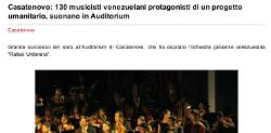 Casatenovo: 130 musicisti venezuelani protagonisti di un progetto umanitario, suonano in Auditorium