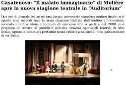 Casatenovo: “Il malato immaginario” di Molière apre la nuova stagione teatrale in “Auditorium”