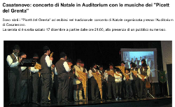 Casatenovo: concerto di Natale in Auditorium con le musiche dei ''Picett del Grenta'' 