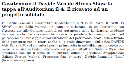 Casatenovo: il Davide Van de Sfroos Show fa tappa all’Auditorium il 4. Il ricavato ad un progetto solidale