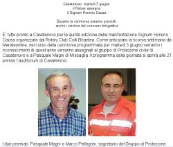 Casatenovo: martedì 3 giugno il Rotary assegna il Signum Honoris Causa