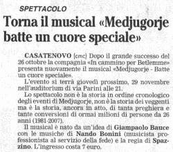 Torna il musical "Medjugorje batte un cuore speciale" - 27 novembre 2007
